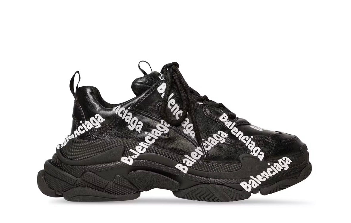Balenciaga Triple S All Over Logo Nero Bianco